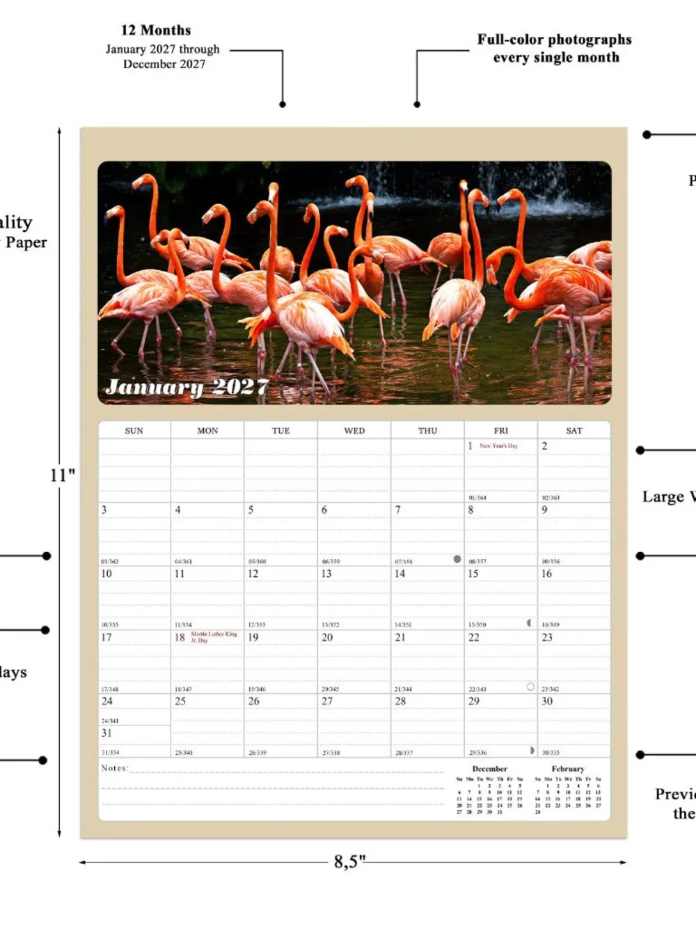 2027 Calendar Magnetic Peel & Stick 12 Months 8.5